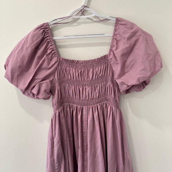 Mauve Puff Sleeve Smocked Maxi Dress Size Large - Picture 4 of 5